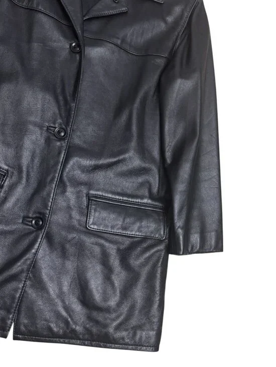 VINTAGE BECO LEATHER Black Business Casual Trench retro Jacket Coat Womens XS - Picture 6 of 6